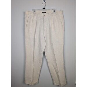 Dockers Premium Men's Pants Pleat Front Cuffed Linen Blend Light Beige 38x32